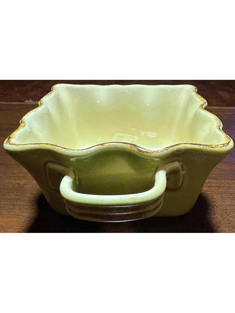 Ceramic Baking Dish of Green and Yellow with Handles, Made in Italy.